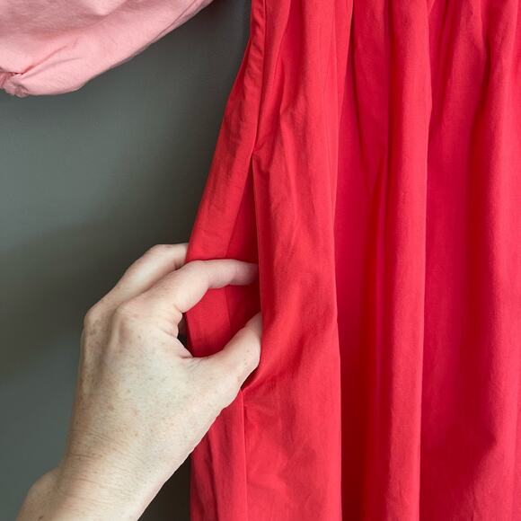 RHODE Eloise Smock Bodice Cotton Maxi Dress Size XS Pink Red Orange Tiered Chic - Picture 9 of 16